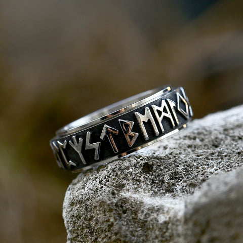 Stainless Steel Rune Spin Ring-Rings-Runes, Stainless Steel, Viking-Sun Fox