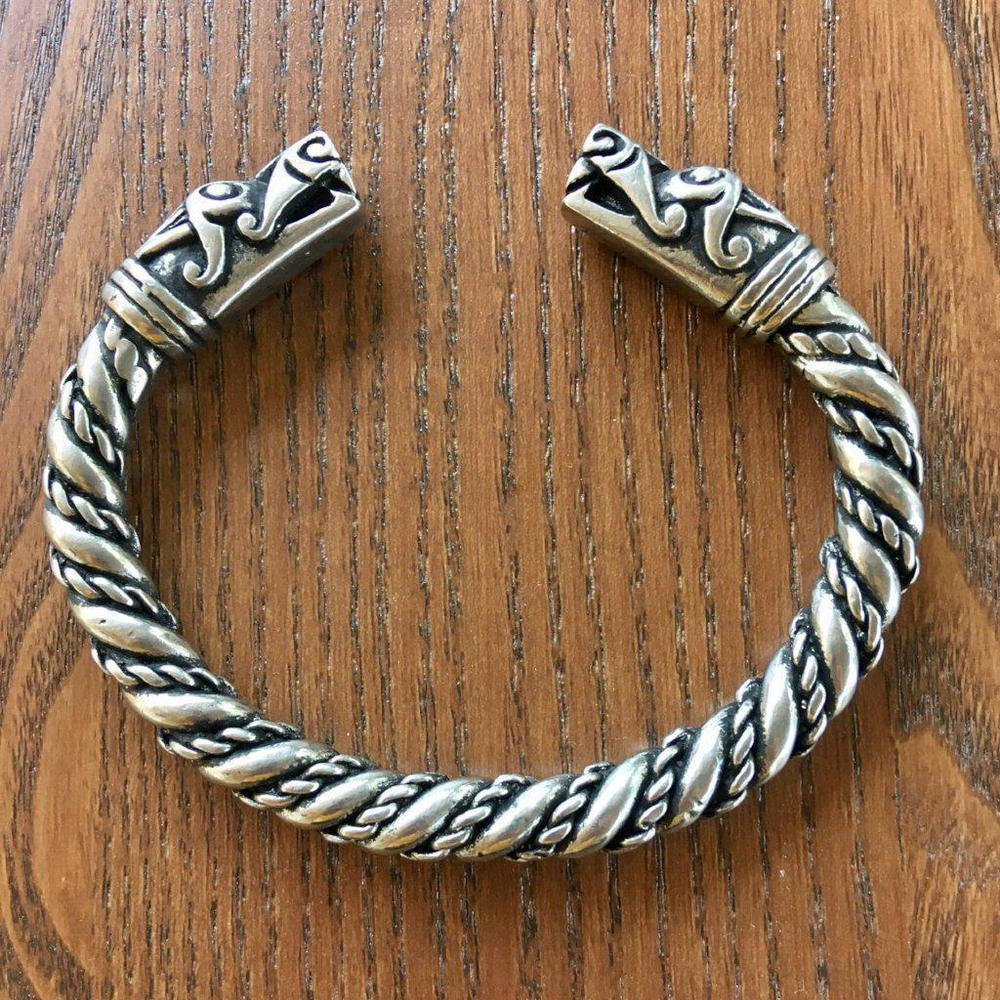 Braided Dragon Bracelet-Bracelets-Dragon, Pewter, Viking-Sun Fox