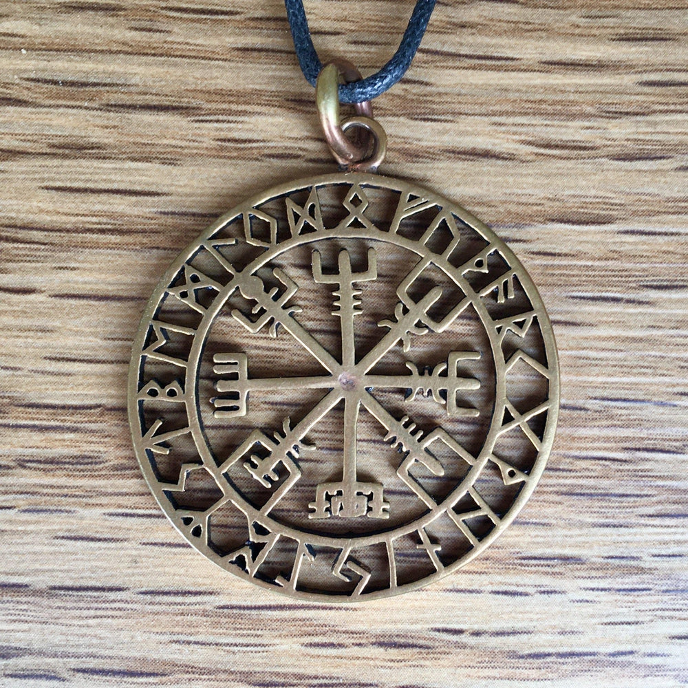 Bronze Vegvísir Pendant-Pendants-Bronze and Brass, Viking-Sun Fox