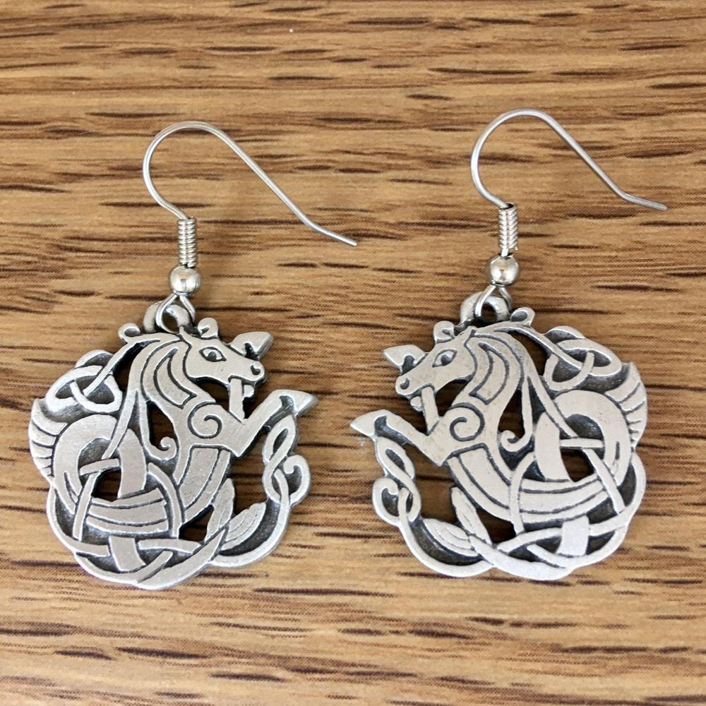 Celtic Seahorse Earrings-Earrings-Celtic, Pewter-Sun Fox