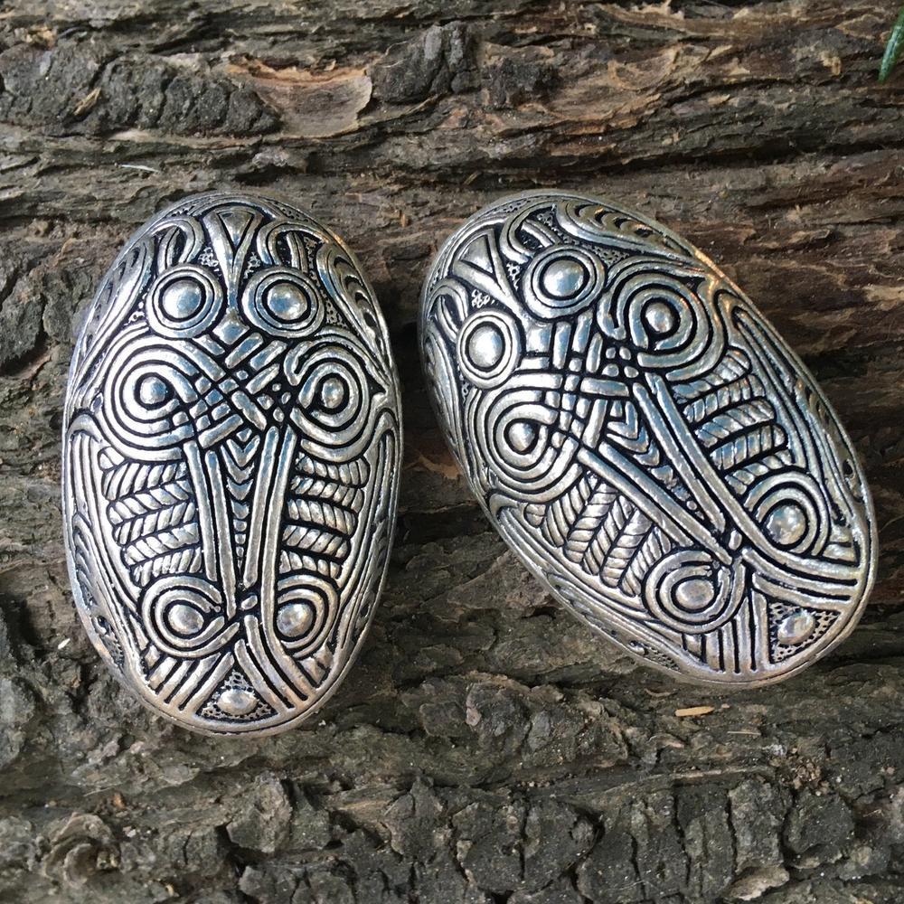 Oval Tortoise Brooches-Silver-Pins and Brooches-Silver, Viking-Sun Fox