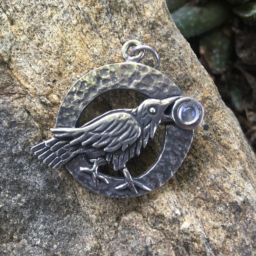 Raven Moon Pendant-Pendants-Pewter, Raven-Sun Fox