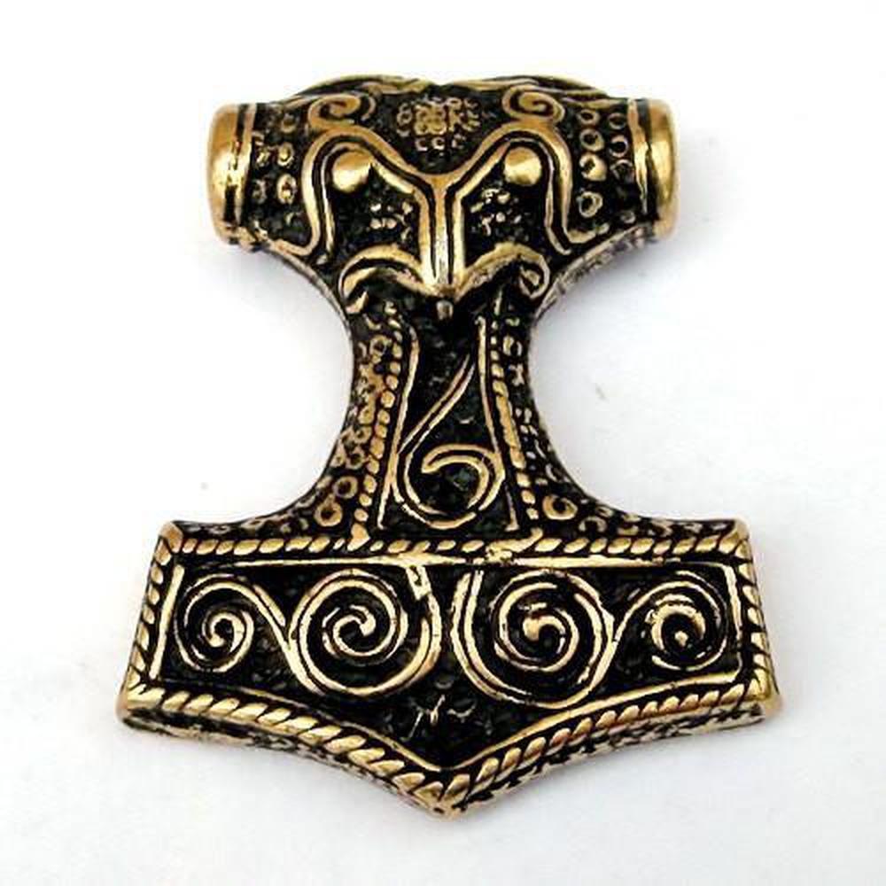 X-Large Raven Thor's Hammer-Pendants-Bronze and Brass, Raven, Viking-Sun Fox